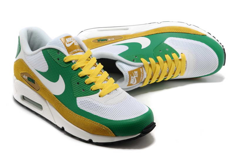 Air Max 90 Hyperfuse fourrure Chaussures Femmes Blanc Vert Jaune (4)
